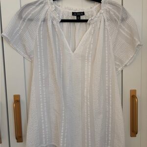 J. Crew Sheer White Blouse with Textured Stripes